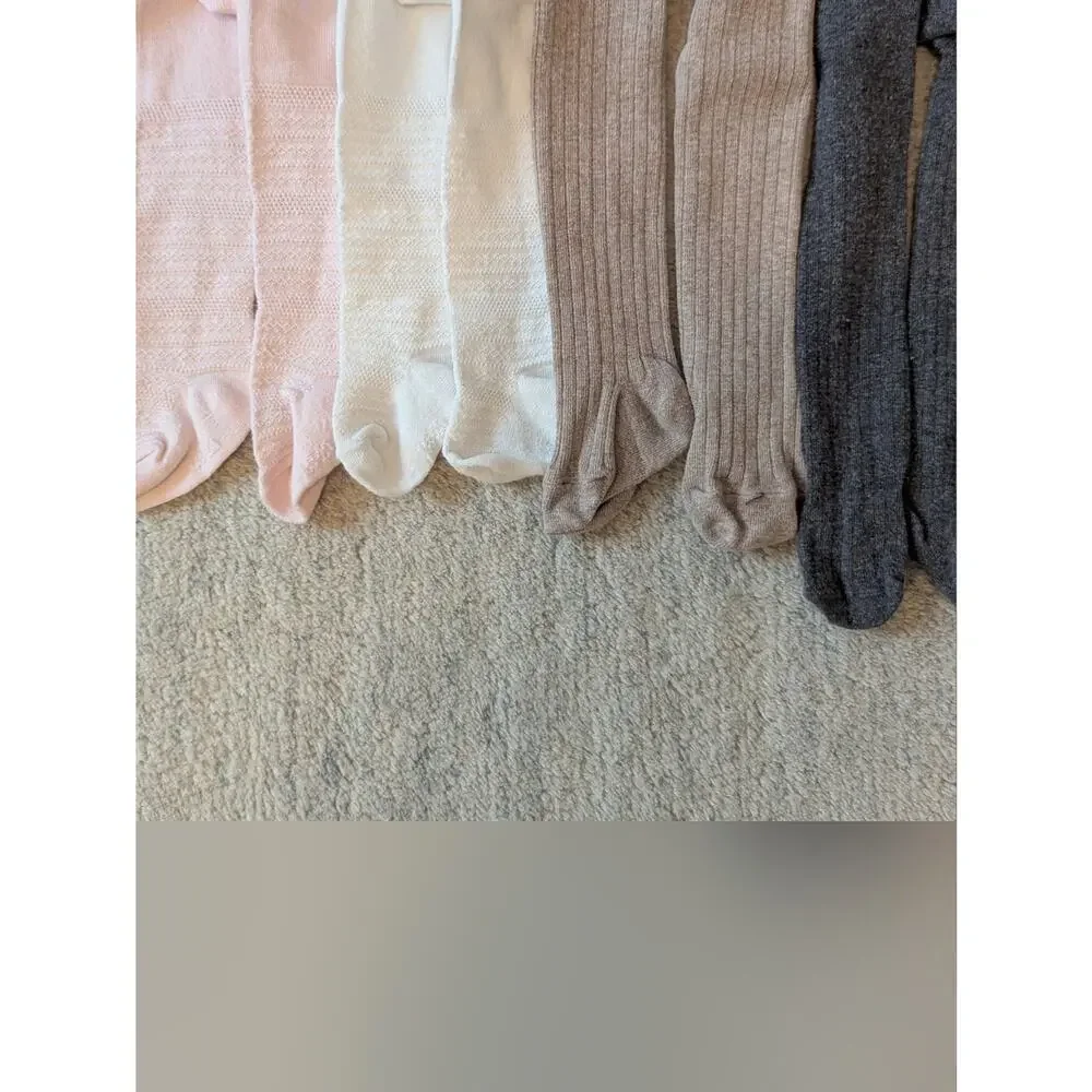 Kids Ribbed Tights Bundle - Pink, White, Beige, Charcoal